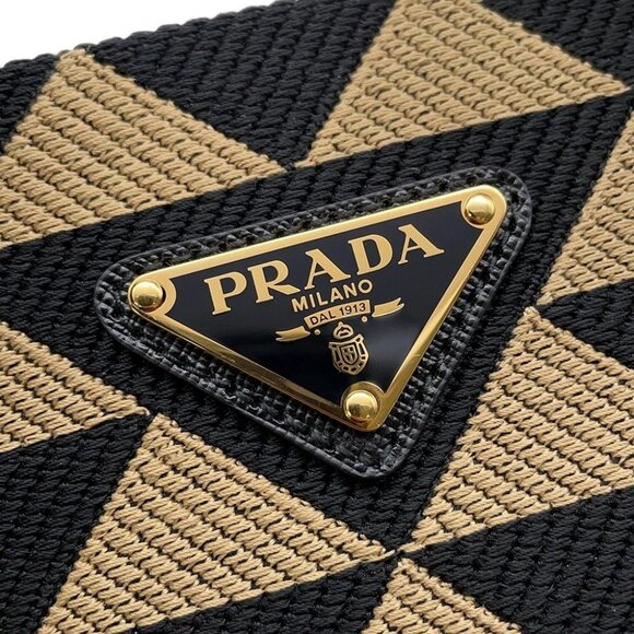 PRADA Symbol EmbroideryFabric Small Handbag Jaguar / Leather Black/Beige 1BA354 - Picture 5 of 12